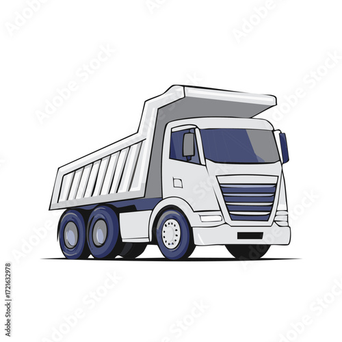 Modern White Dump Truck with Blue Accents for Construction and Heavy Duty Transport