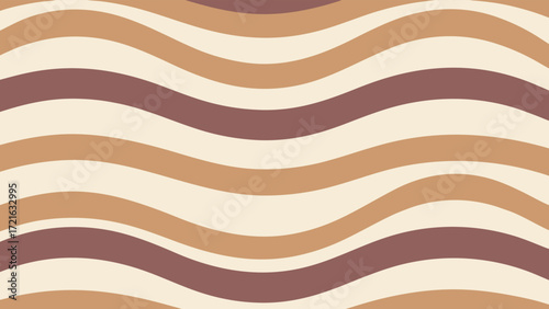 Retro Wavy Stripes Pattern in Earthy Tones of Brown, Cream, and Burgundy seamless