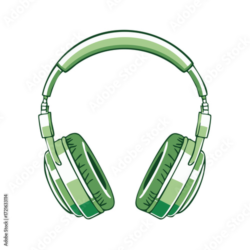 Stylish Green Over Ear Headphones Illustration for Music and Audio Concepts
