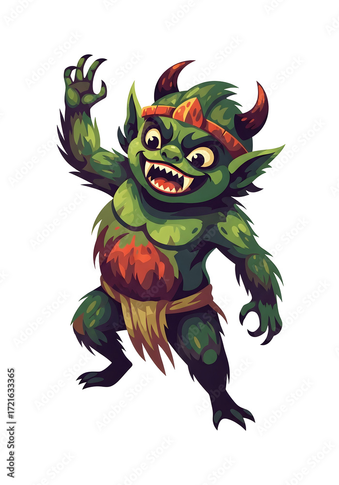 Fototapeta premium Pixelated Green Goblin Figure With Horns