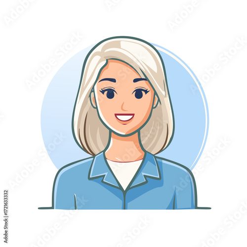 Smiling professional woman with blonde hair cartoon vector portrait for business avatar or icon