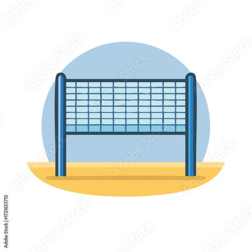 Volleyball net illustration with a blue backdrop over the sand