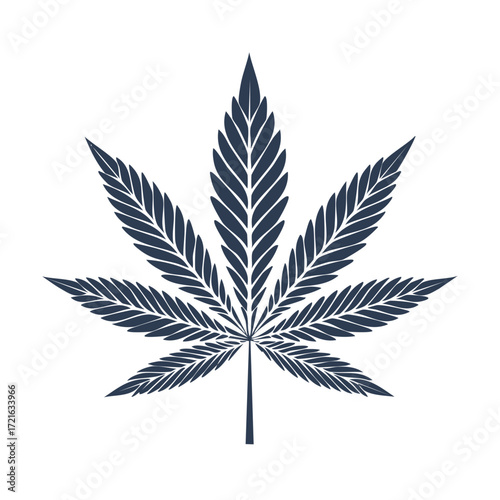 Stylized Dark Blue Marijuana Leaf Silhouette