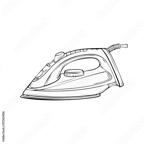 Black and white illustration of a household electric iron