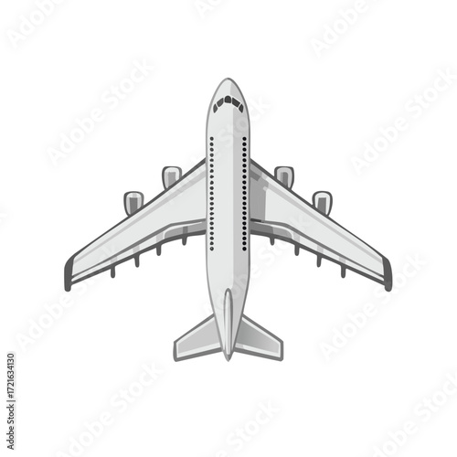 Top View of a Modern White Passenger Jet Airplane with Four Engines