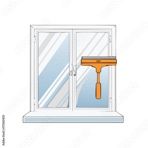 Cartoon illustration of a window and a window squeegee.