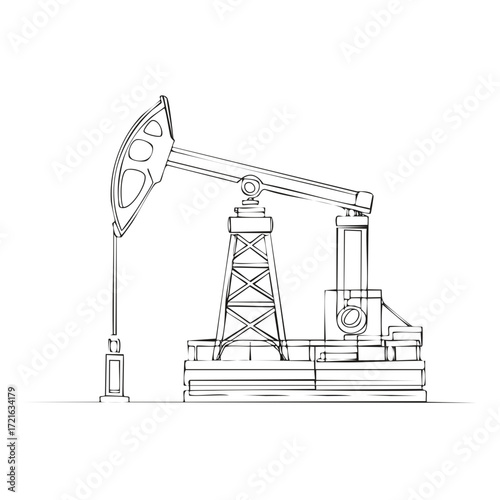 Oil extraction monochrome drawing, fossil fuel energy exploration machinery