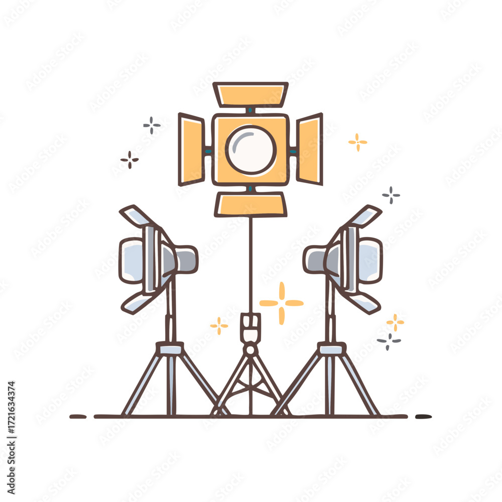 Obraz premium Vector illustration of studio lighting equipment on tripods and stands