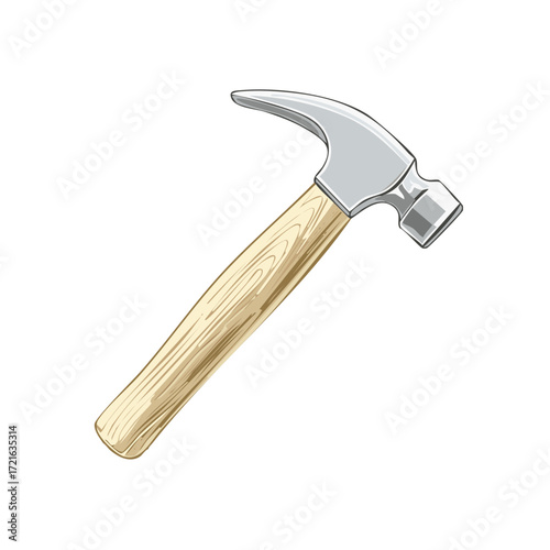 Hammer illustration with wood handle, metal head for carpentry and repair