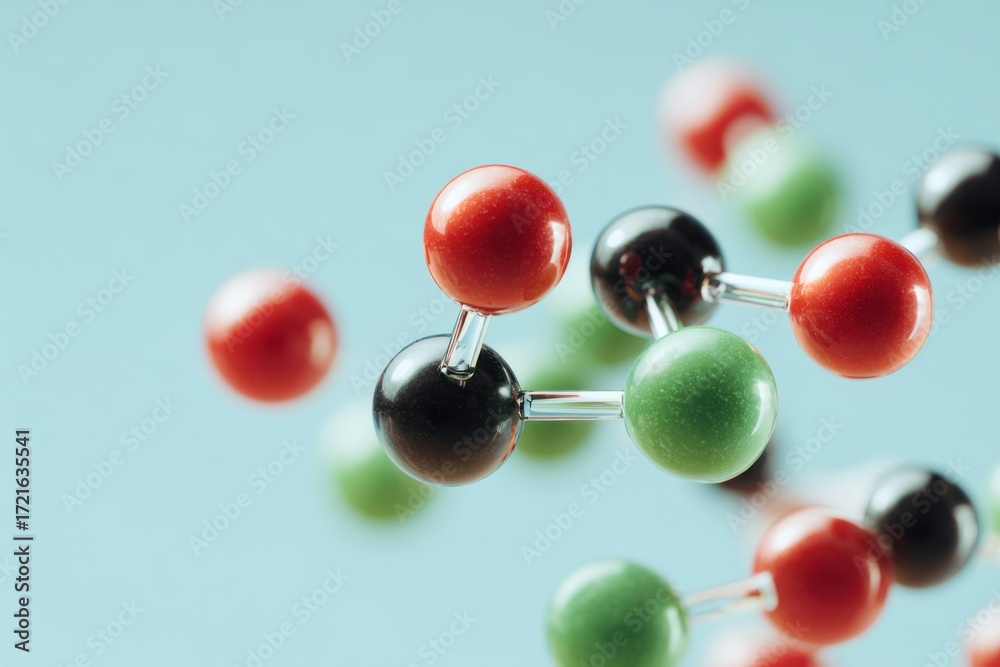 Fototapeta premium Colorful molecular structure on light blue background
