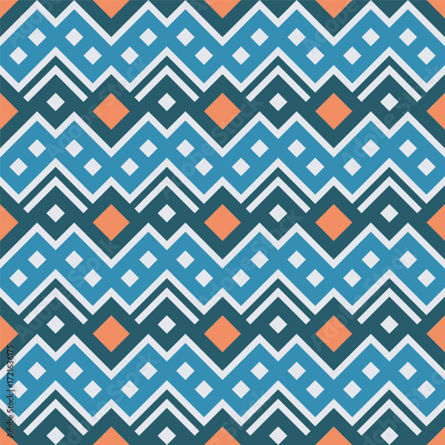 Flat Design Geometric Zigzag and Diamond Seamless Decorative Textile Pattern