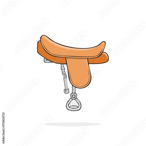 Cartoon Style Horse Saddle Illustration Leather Western Riding Equipment Graphic