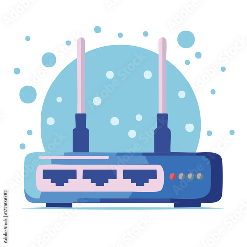 Stylized Wireless Internet Router Illustration Two Antennas and Connection Ports