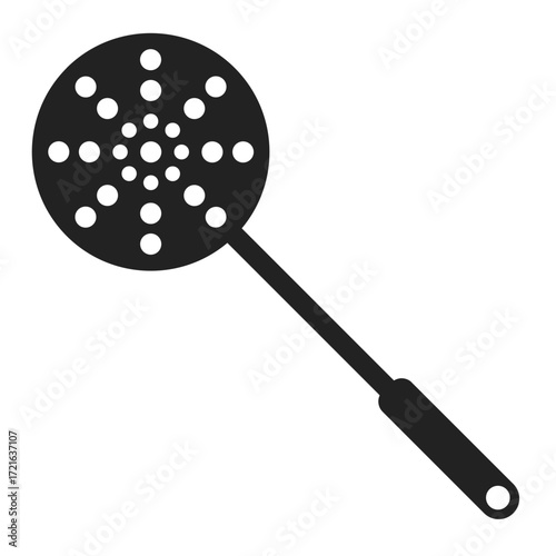 Black Silhouette of a Perforated Skimmer Kitchen Utensil.