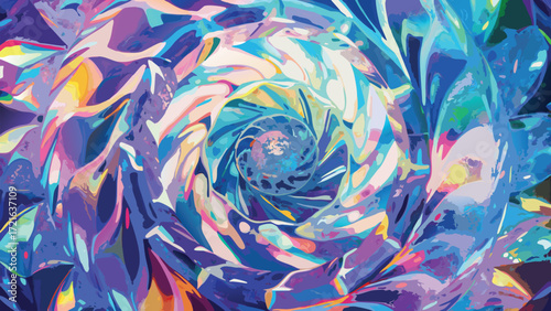 Swirling Abstract Form with Vibrant Colorful Layers and Spiral Center vortex