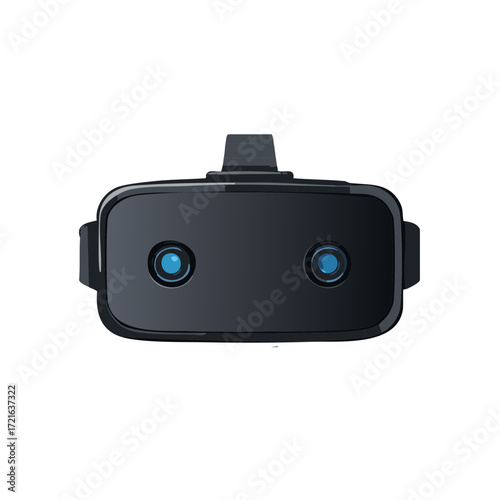 Illustration of Virtual Reality Headset with Blue Lenses Isolated on White Background