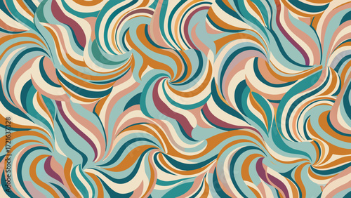 Swirling abstract pattern with earthy and teal color palette Keywords: abstract, pattern, swirl, organic, wavy, flowing, organic shapes, retro, vintage, mid-century modern, groovy, psychedelic