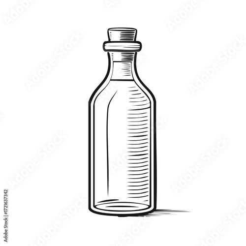 Hand-drawn Vector Illustration of a Glass Bottle with Cork Stopper