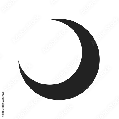 Simple Black Crescent Moon Shape Icon.