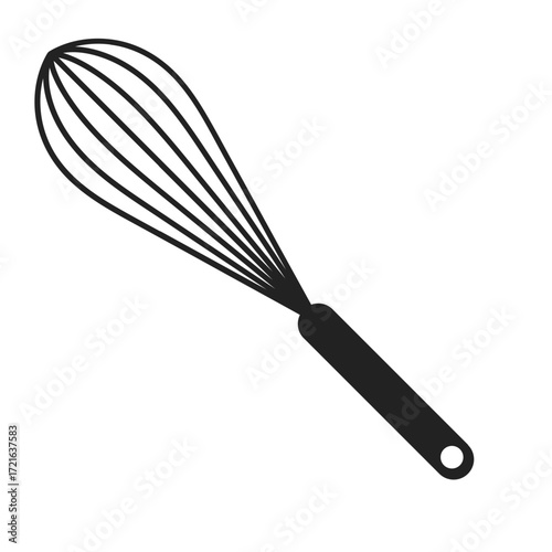 Simple Black Silhouette of a Wire Whisk Kitchen Utensil.