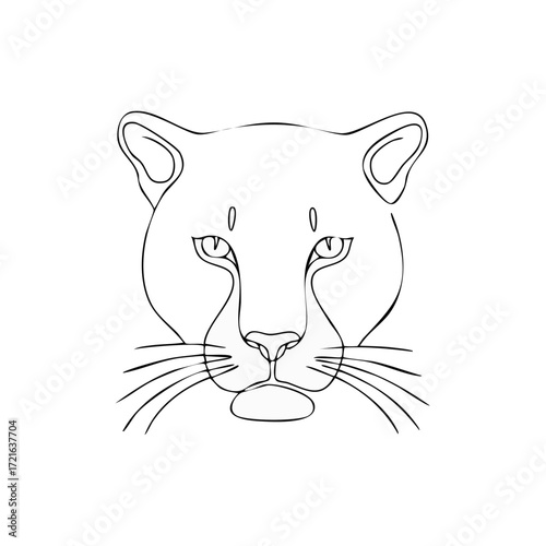 Line art portrait of a big cat showing the face of a jaguar with whiskers and symmetrical details.