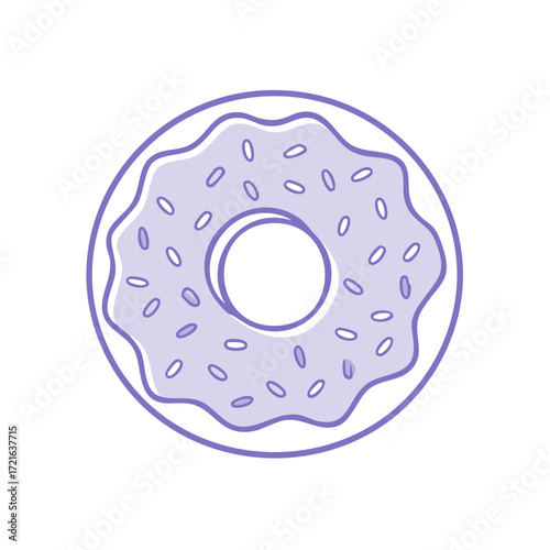 Single outlined donut with blue frosting and sprinkles illustration on white background