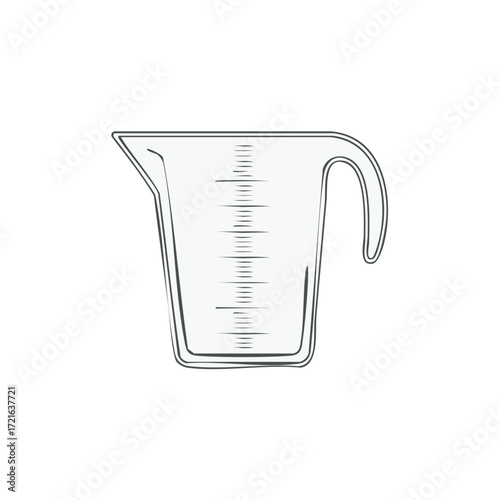 Clear Measuring Cup Illustration with Handle and Increments on Glass for Baking or Cooking