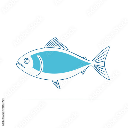 Stylized blue fish illustration with clean lines and simple design