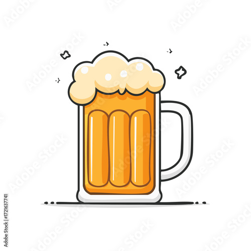Cartoon Beer Mug Illustration with Frothy Head for Celebrations and Social Gatherings