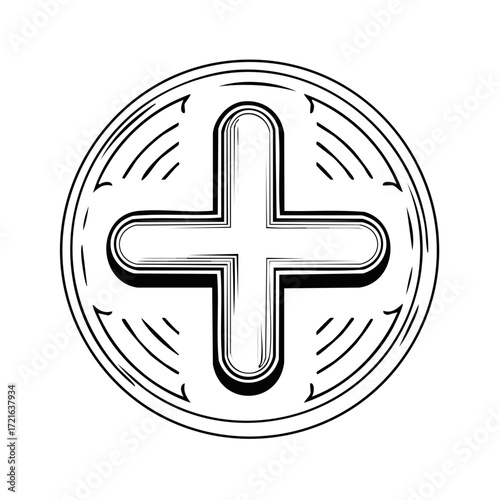 Stylized Phillips Screw Head Black and White Line Art Illustration