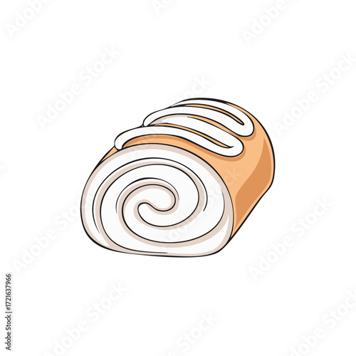 Delicious dessert roll with sweet white filling and icing vector illustration