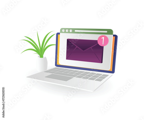 Illustration of Laptop with Email Notification
