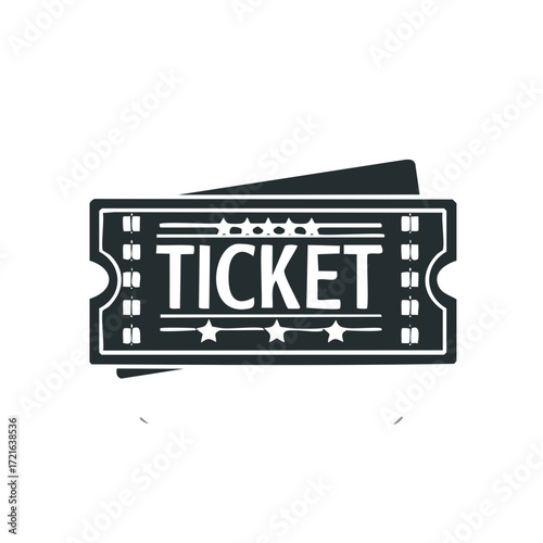 Classic movie or theater admission tickets flat design icon with stars and perforation