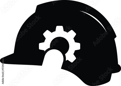 Hard hat with gear icon symbolizing industry construction safety and engineering innovation