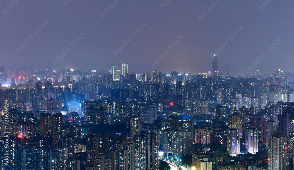 Fototapeta premium Night view of Chongqing city seen from Nanshan Night View Park