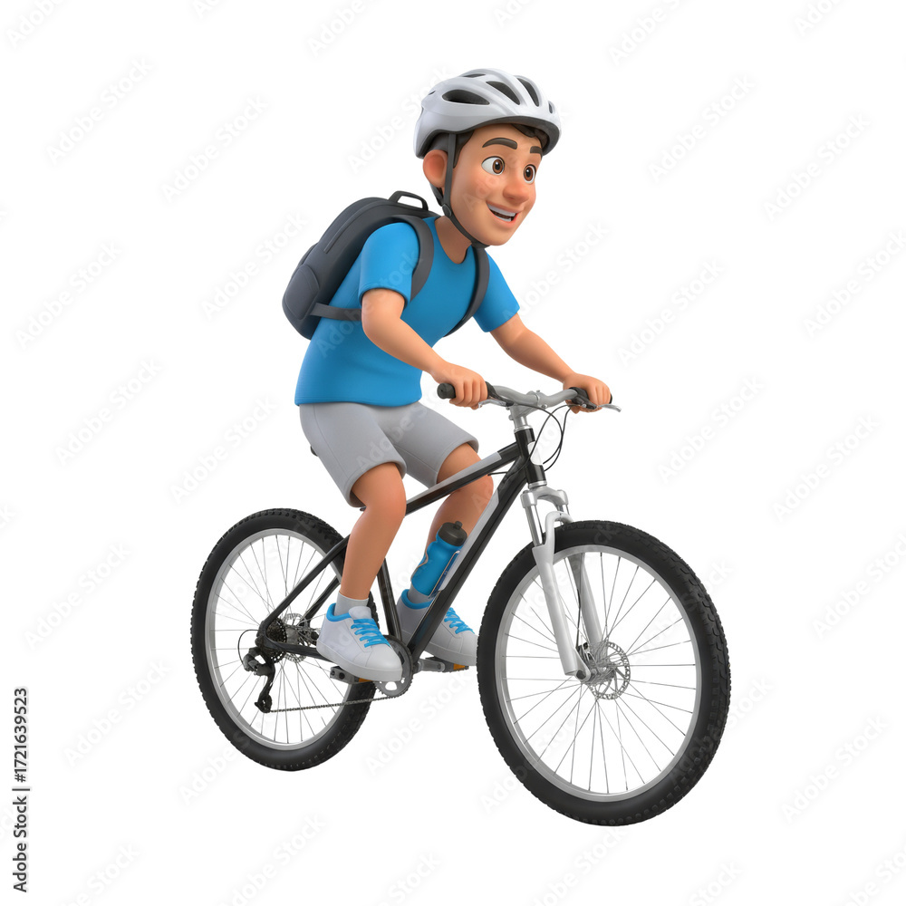 Naklejka premium Enthusiastic cartoon cyclist navigating a smooth ride on an isolated backdrop