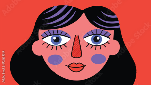 Vibrant Abstract Portrait of a Woman with Bold Makeup and Black Hair face colorful