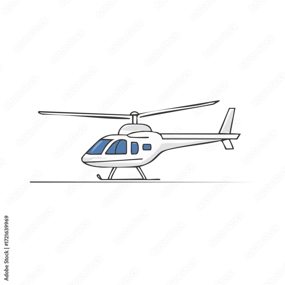 Fototapeta premium Helicopter illustration outline design of air transport vehicle on white background