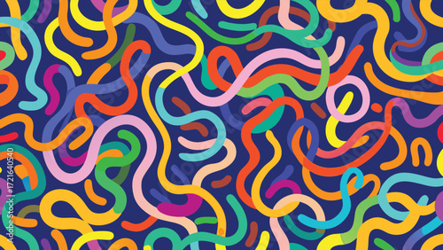Vibrant Seamless Pattern of Colorful Wavy Lines on Dark Blue Background abstract