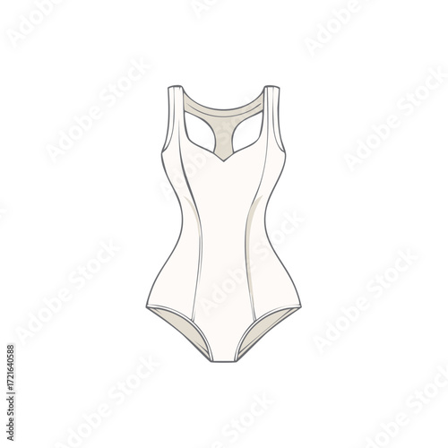 Simple elegant white one piece athletic swimsuit illustration for summer fashion design