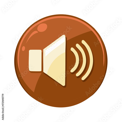 Speaker Volume Icon in Brown Circle Frame, Cartoon Illustration Style Audio Symbol