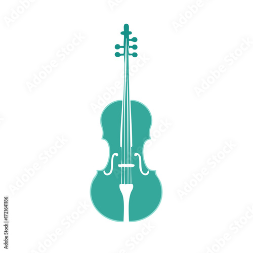 Teal Violin Silhouette with White Strings and Bridge, Elegant Musical Instrument Icon