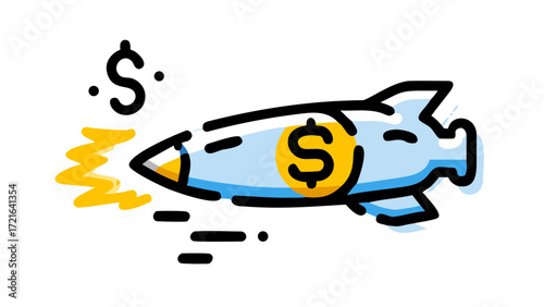 Dynamic rocket icon illustrating rapid financial growth and successful business acceleration, symbolizing investment momentum, startup success, and economic advancement