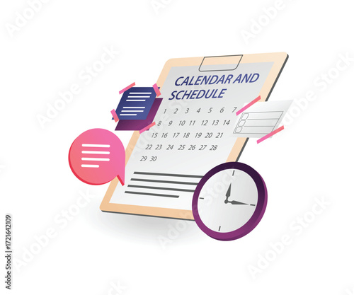 Isometric Illustration of Calendar and Schedule