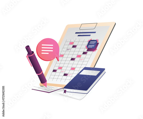 Illustration of Clipboard with Calendar and Pen