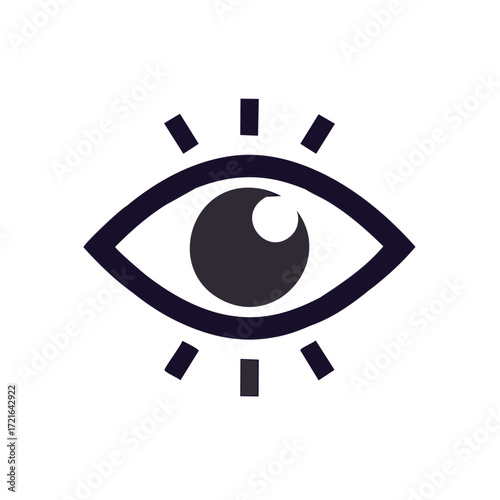 Simple eye icon graphic concept of vision, sight and perception with stylized lashes and white background