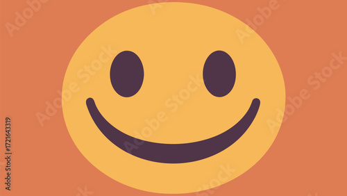 Yellow Smiley Face Icon on Orange Background Keywords: smiley face, smile, icon, emoji, happy, cheerful, emotion, symbol, graphic, illustration, simple, flat design, yellow, orange, background