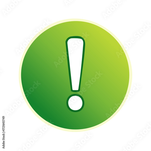 Exclamation Mark Icon in Green Gradient Circle for Emphasis, Warning, Alert or Attention Needed