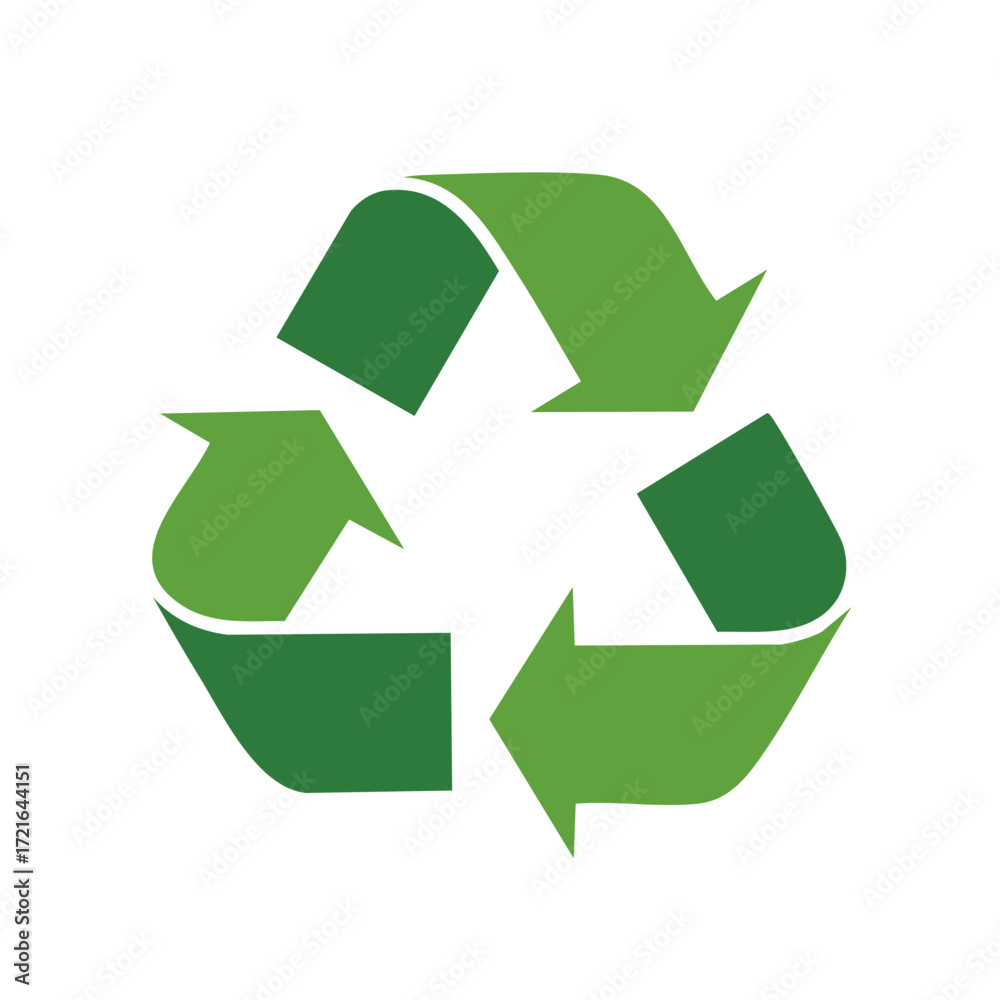 Fototapeta premium Green and white vector illustration of the recycling symbol, arrows in motion.