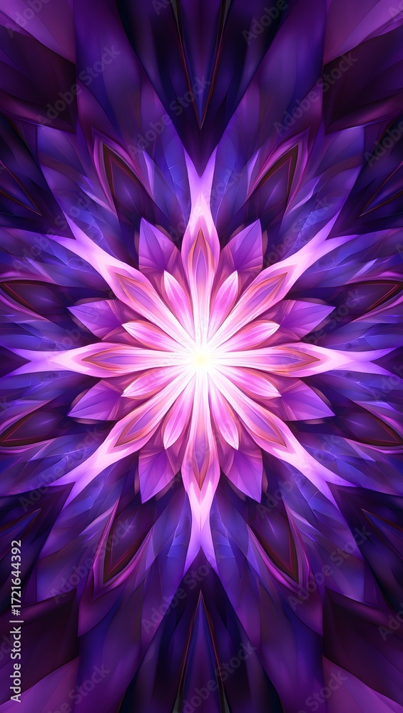 Obraz premium Abstract purple flower with light in the middle creating a symmetrical and floral pattern design